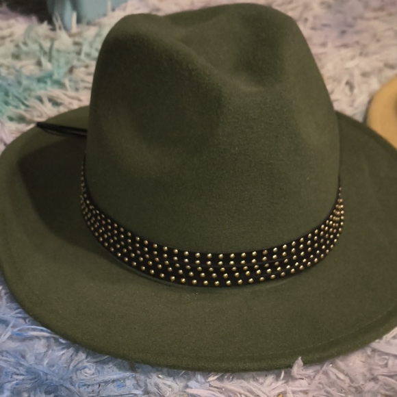 Olive Green Studded Fedora Hat - Picture 1 of 3